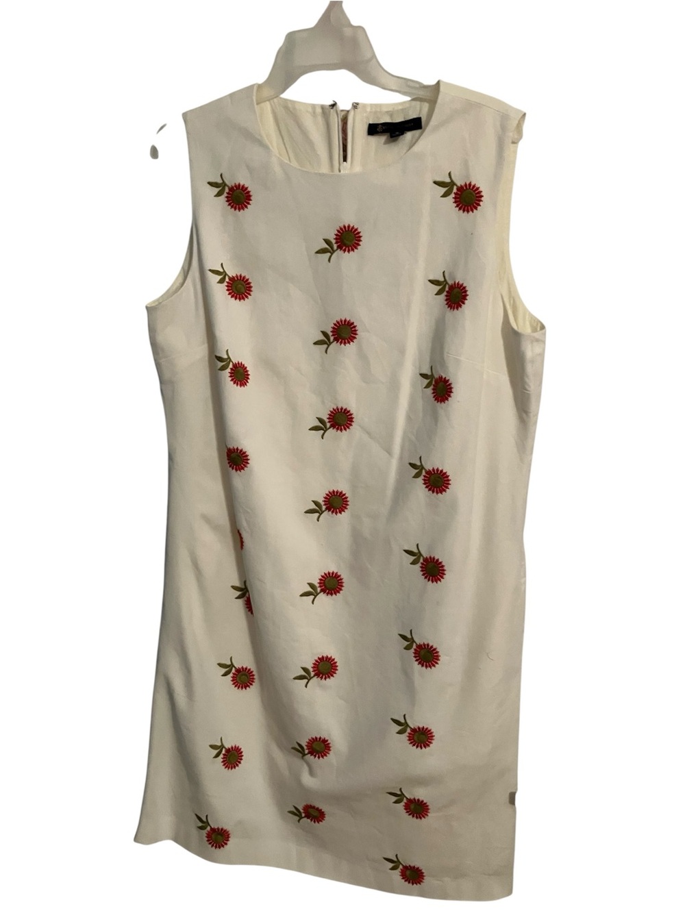 Brooks Brothers White Sleeveless Shift Dress with Red Floral Motif